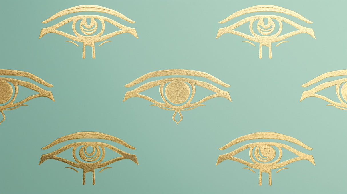 Egyptian Eye of Horus pattern design file showing detailed gold geometric pattern on sage green background