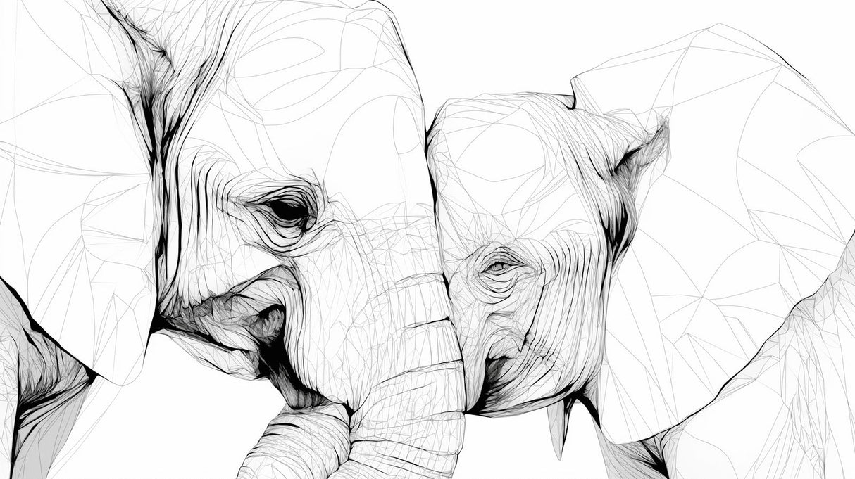 Elephant line art wallpaper design file showing intricate black and white pattern