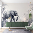 Monochrome Elephant Wall Mural creating a peaceful atmosphere in a modern living room with minimal furniture