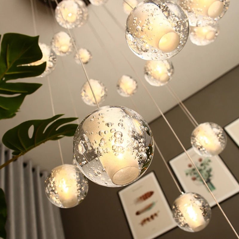 Modern Crystal Pendant Light Seeded Glass Sphere Cluster - Detailed view