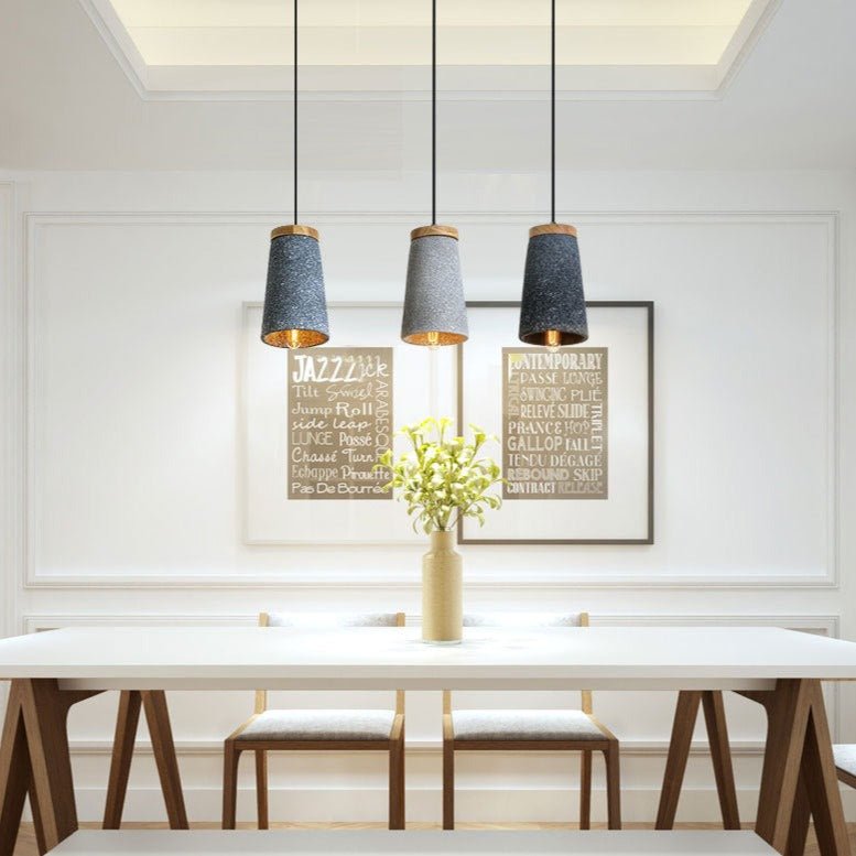 Modern Cement Pendant Light Wood Accent Conical Design - Product detail 4