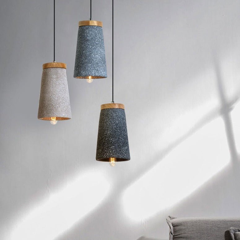 Modern Cement Pendant Light Wood Accent Conical Design - Product detail 7