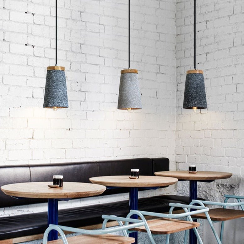 Modern Cement Pendant Light Wood Accent Conical Design - Product detail 5