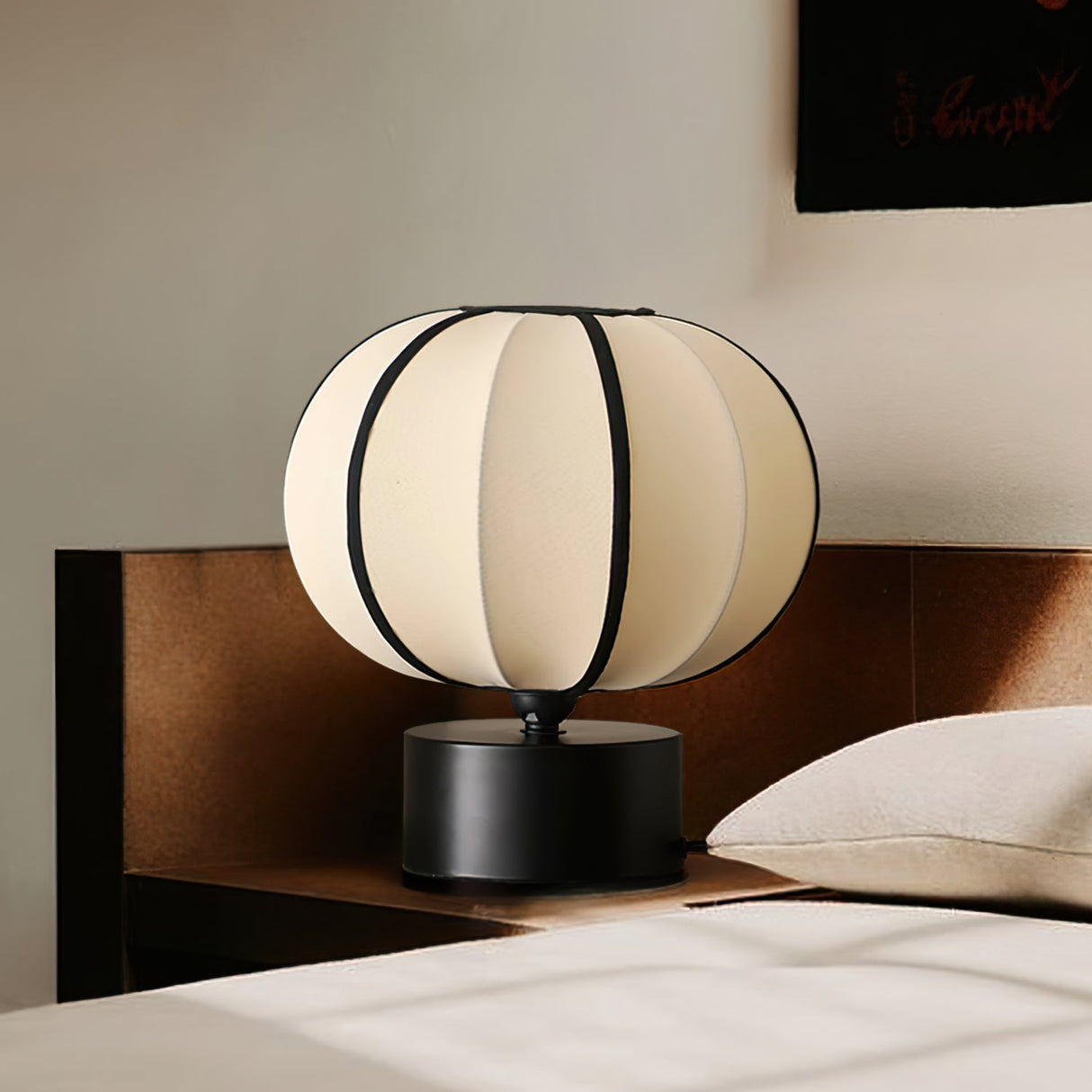 Modern Table Lamp Spherical Fabric Shade Design - Detailed view