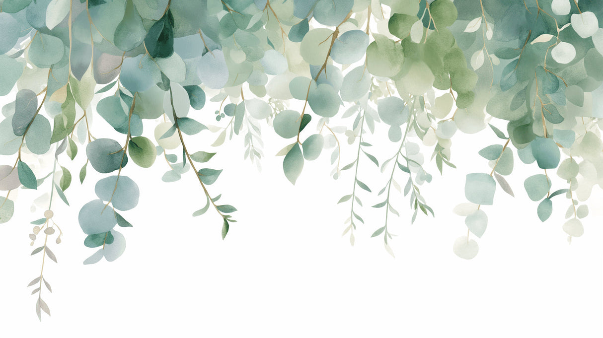 Eucalyptus leaf wallpaper creating a fresh feel in a modern living room with natural light