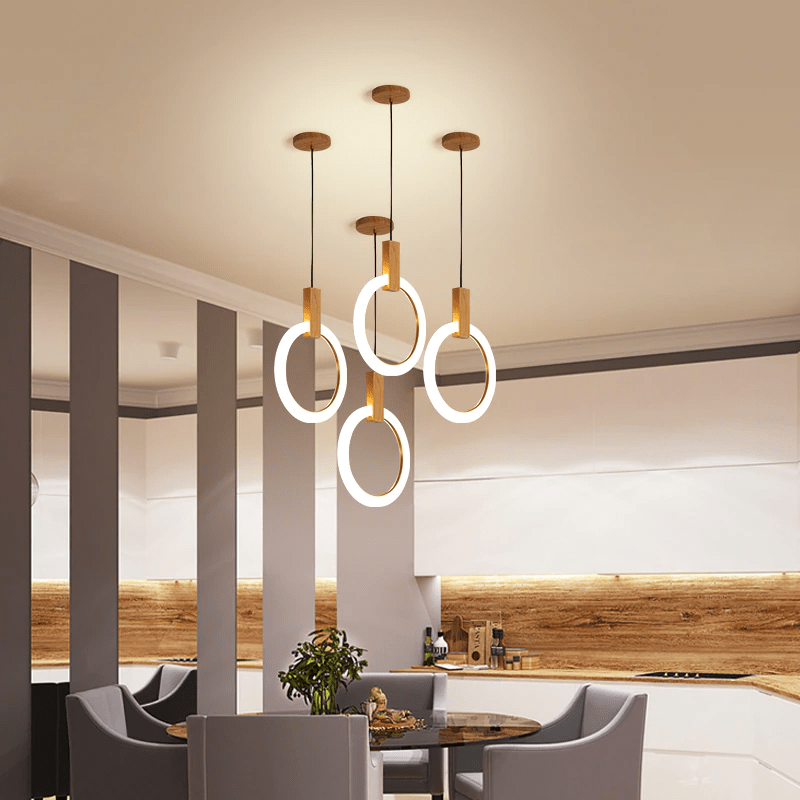 Modern Ring Chandelier White Wood Circle Design - Product detail 9