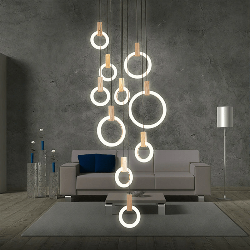 Modern Ring Chandelier White Wood Circle Design - Product detail 11