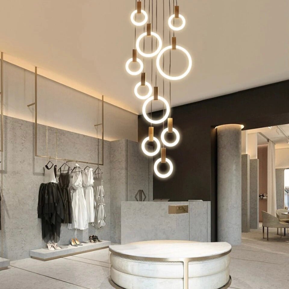 Modern Ring Chandelier White Wood Circle Design - Product detail 6