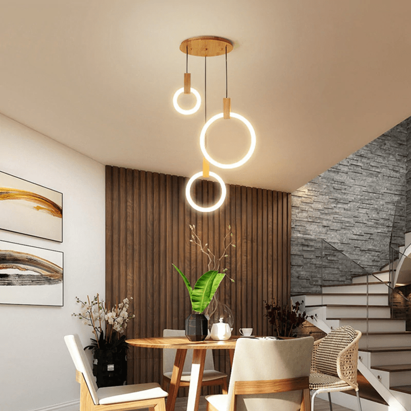 Modern Ring Chandelier White Wood Circle Design - Product detail 7