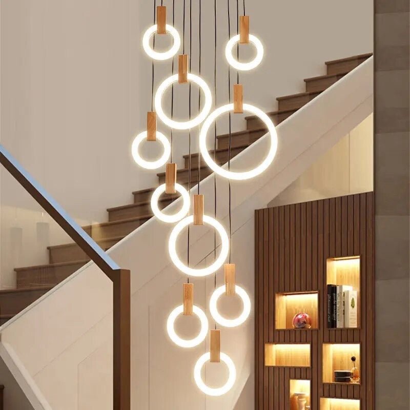 Modern Ring Chandelier White Wood Circle Design - Product detail 4