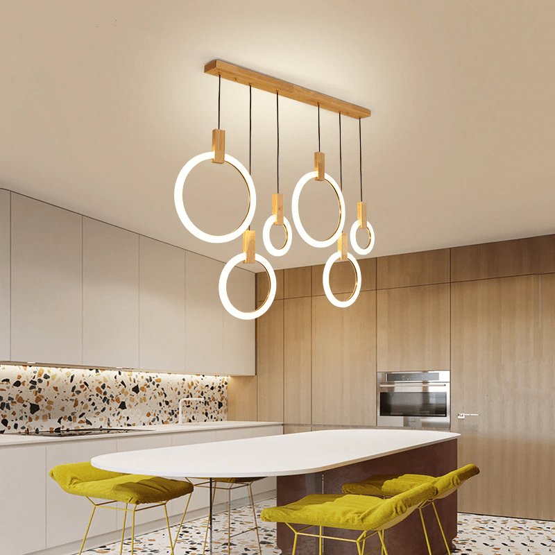 Modern Ring Chandelier White Wood Circle Design - Detailed view