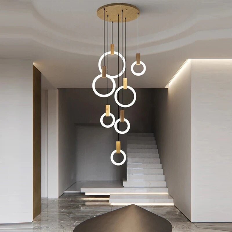 Modern Ring Chandelier White Wood Circle Design - Product detail 8