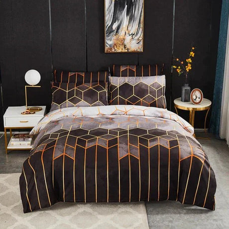 Geometric Cotton Duvet Cover  Burgundy Gold Pattern - Product detail 4