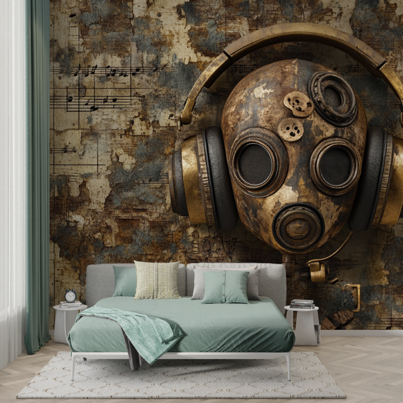 Music Mural Wallpaper | Industrial Steampunk Design