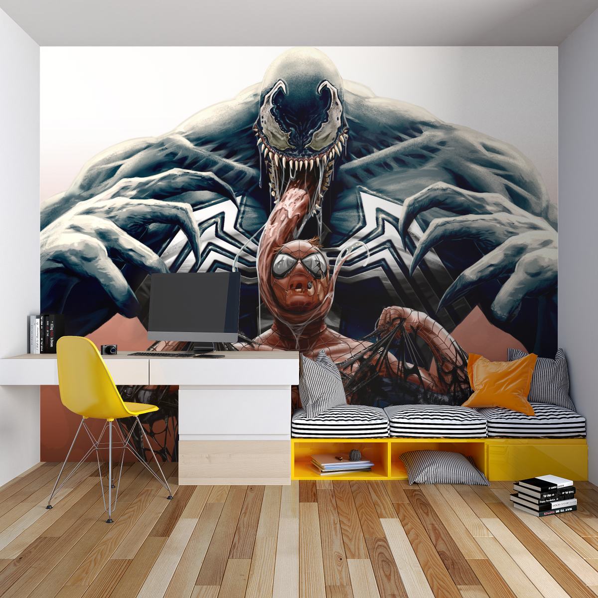 Superhero Mural Wallpaper | Venom and Spider-Man Battle Scene