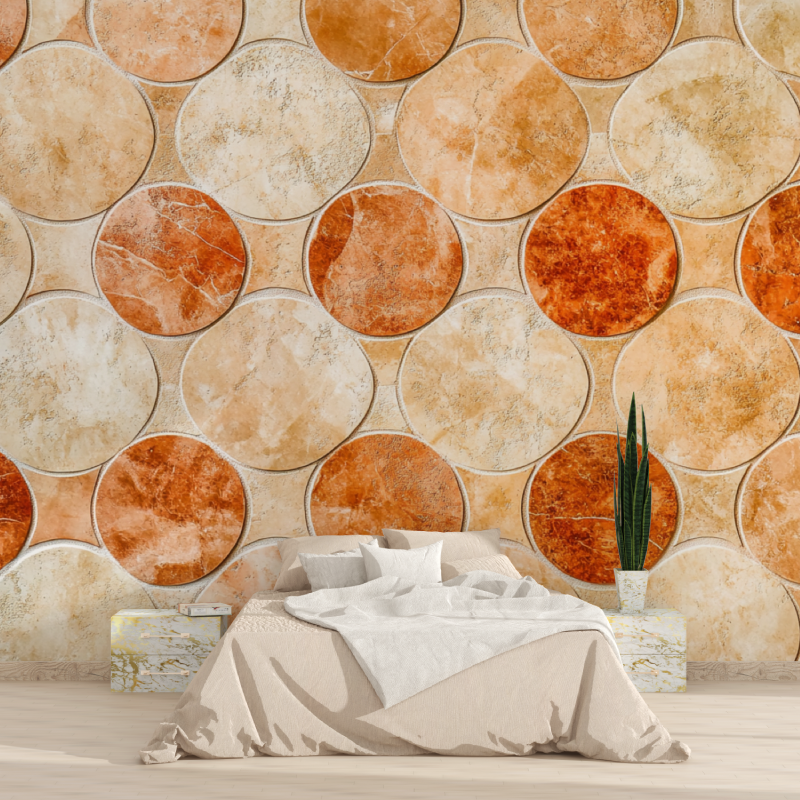 Geometric Mural Wallpaper | Terracotta Circular Mosaic Pattern