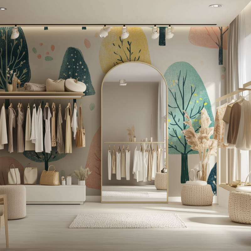 Forest Mural Wallpaper | Pastel Trees Watercolor Design