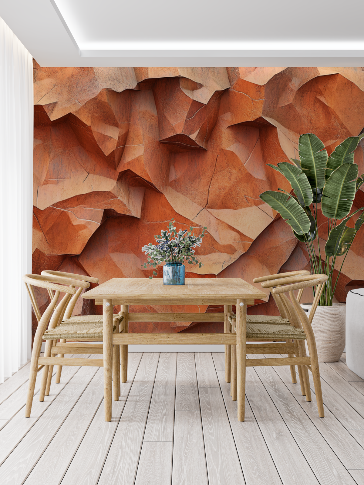 Stone Mural Wallpaper | 3D Terracotta Geometric Design