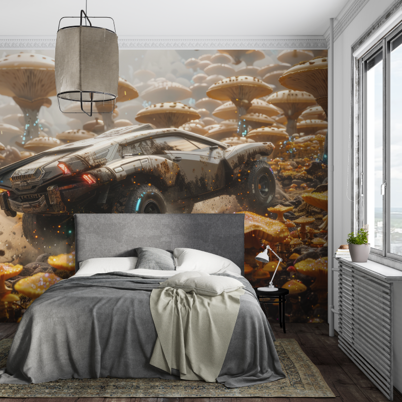 Gaming Mural Wallpaper | Futuristic Rally Car in Fantasy World
