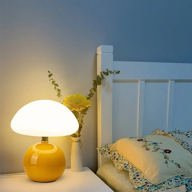 Modern Mushroom Table Lamp White Ceramic Globe Base - Detailed view