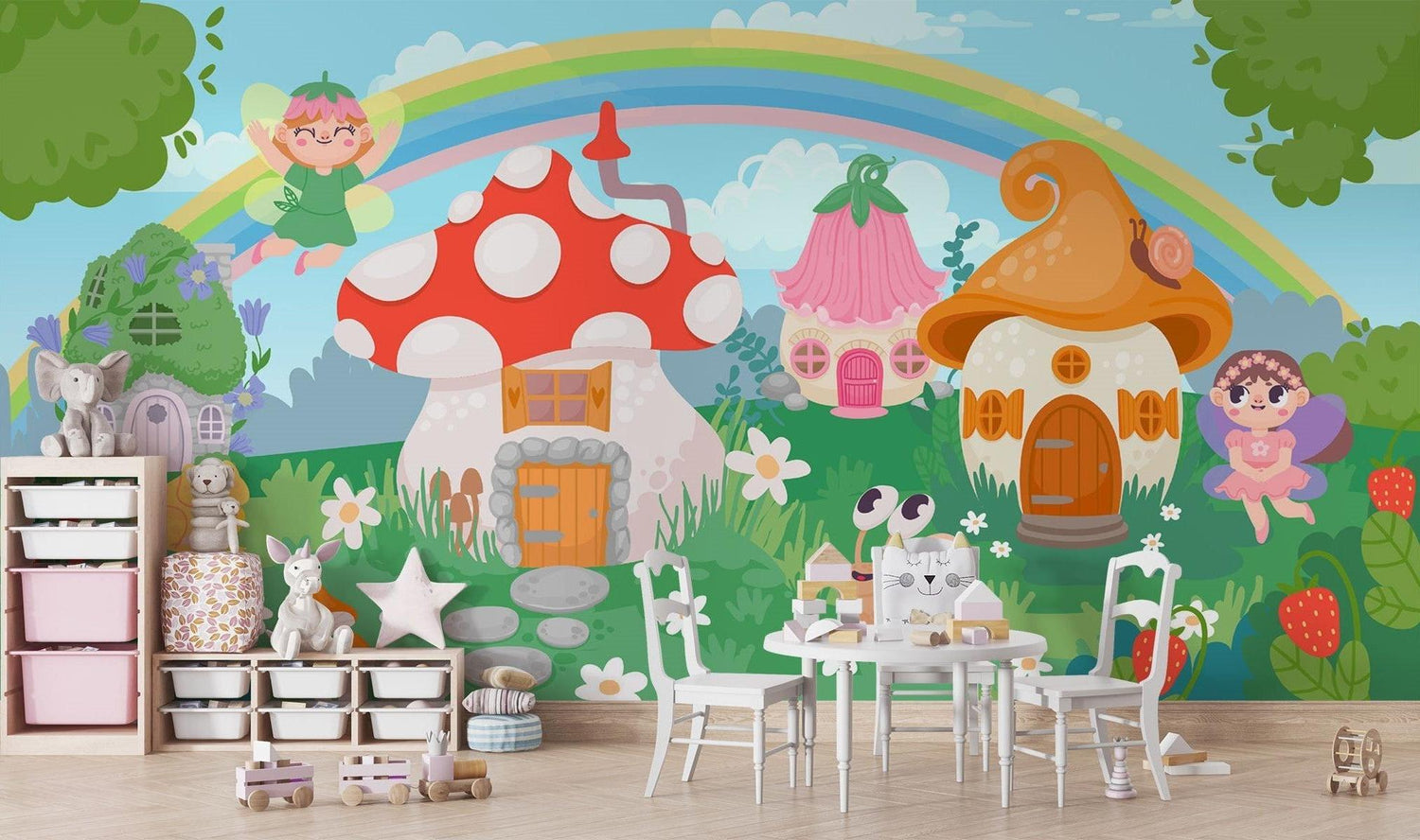 Magical Mushroom Wallpaper creating whimsical atmosphere in girl's bedroom