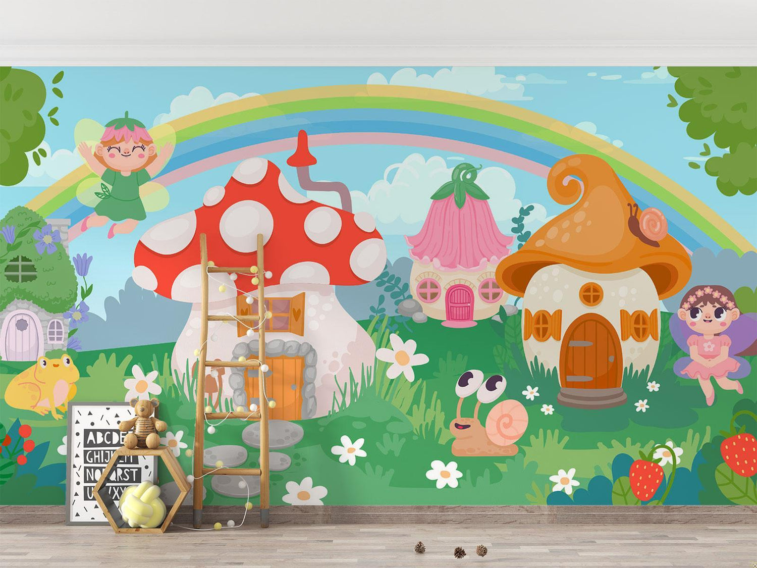 Magical Forest Wallpaper brightening child's reading corner with fairy houses