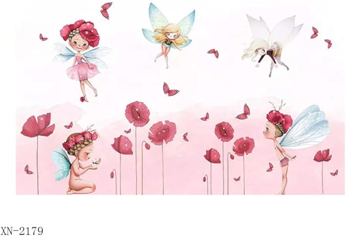 Fairy garden design file showing detailed watercolor pattern of fairies and pink poppies