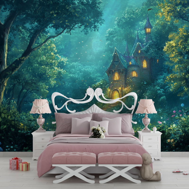 Fantasy Castle Wall Mural in reading nook creating perfect story time setting