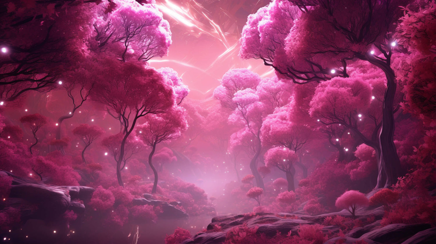 Fantasy forest wallpaper design file showing detailed pink trees and magical elements