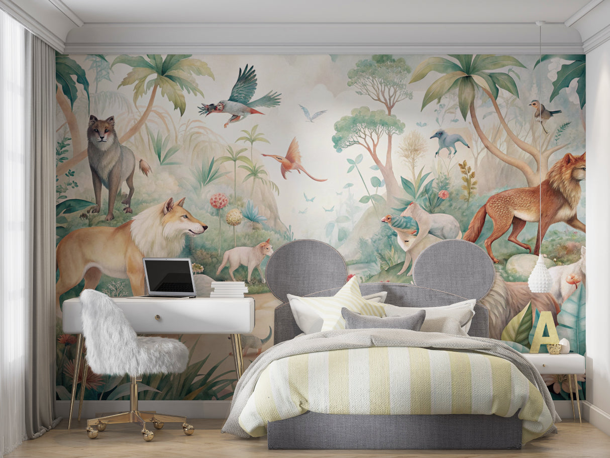Woodland scene wallpaper transforming home office space