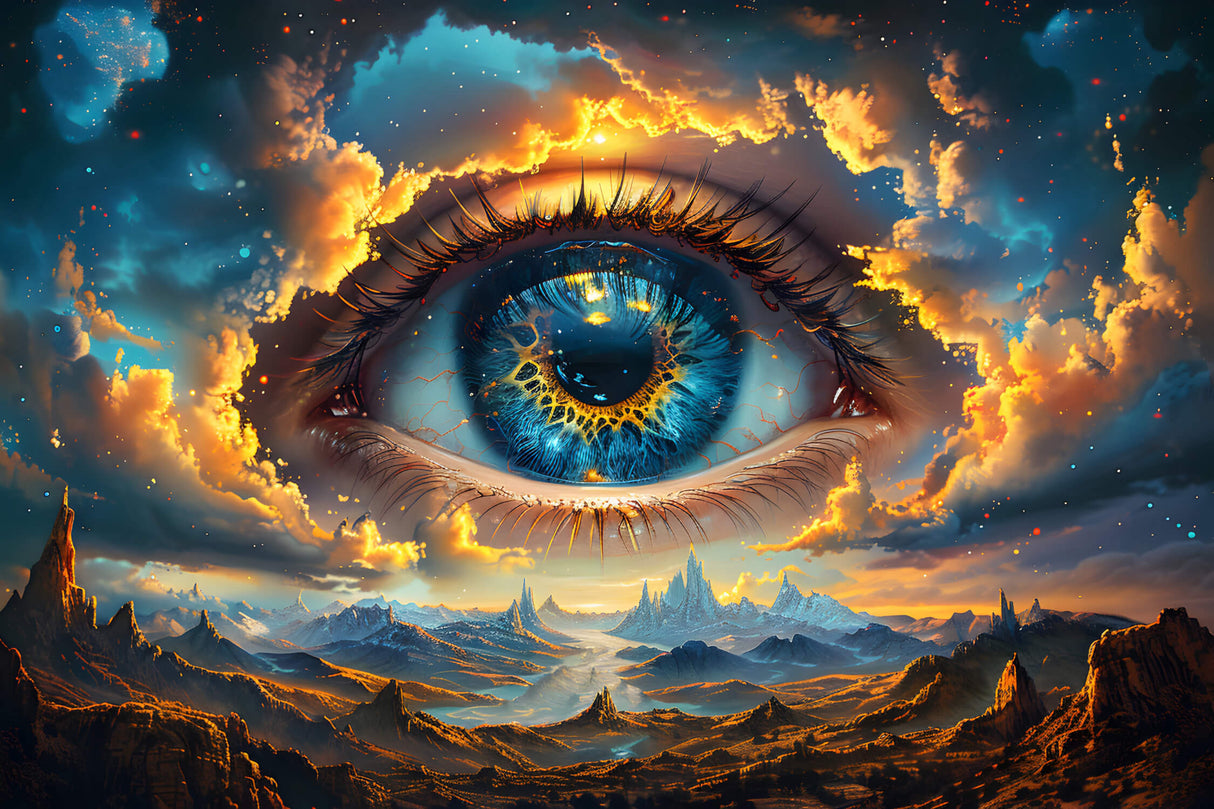 Fantasy mountain design file showing detailed cosmic eye pattern and starlit sky
