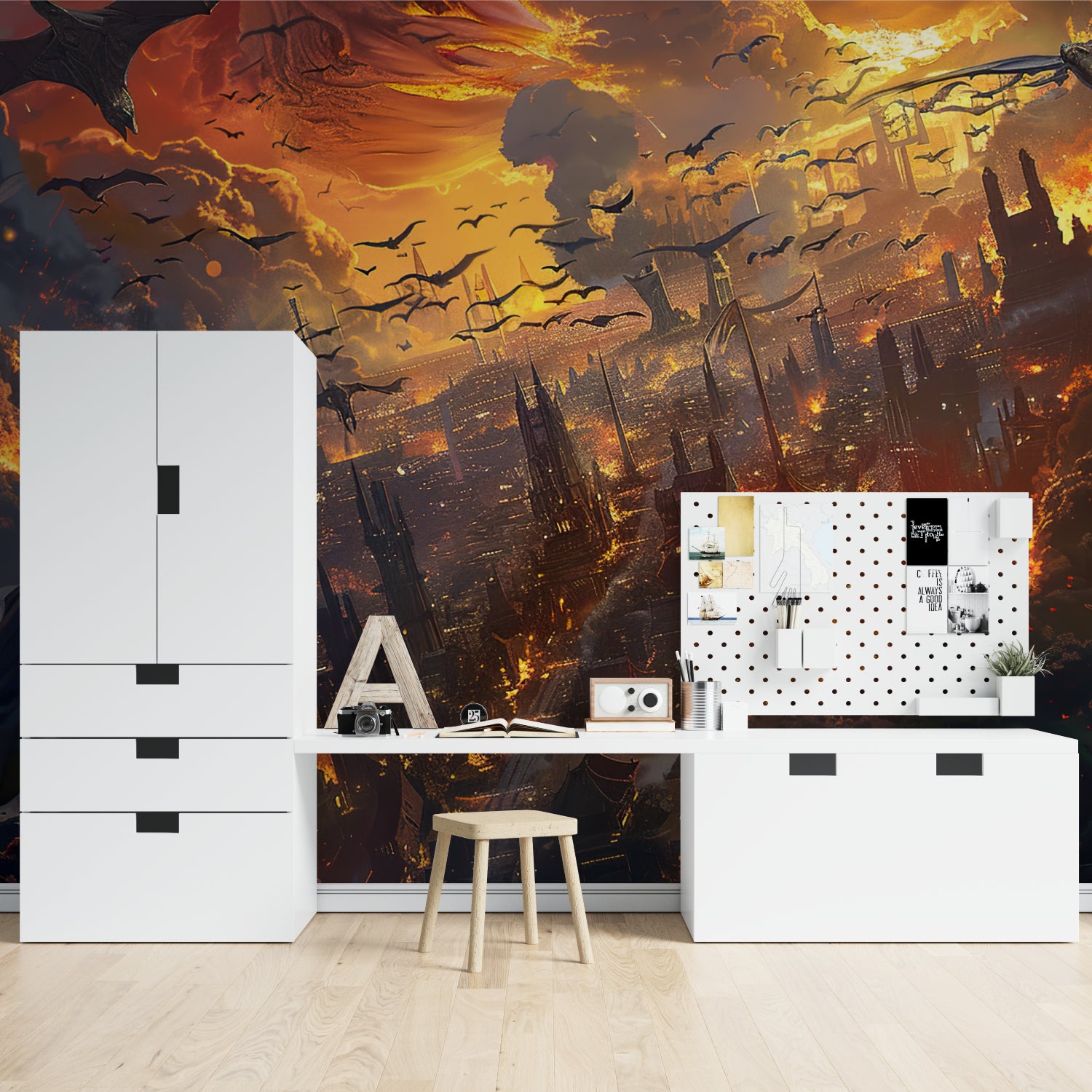 Dragon kingdom wallpaper bringing magic to home office space