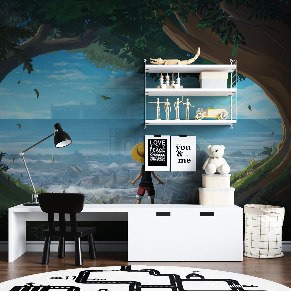Castle View Mural creating fairy tale atmosphere in home office space