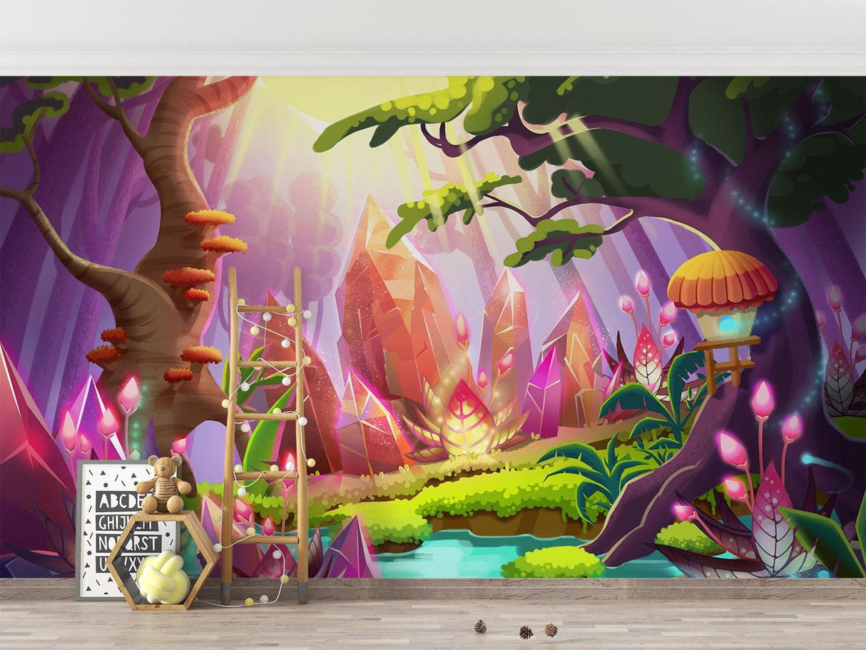 Enchanted forest mural adding wonder to a child's play area