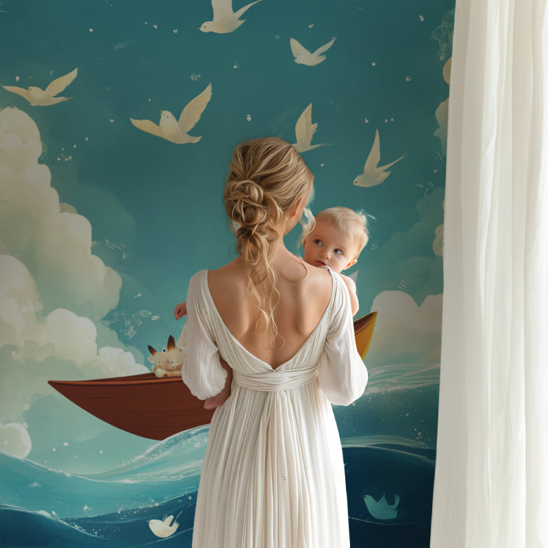 Fantasy fox wallpaper mural in a modern nursery with white furniture, perfect for creating a dreamy atmosphere