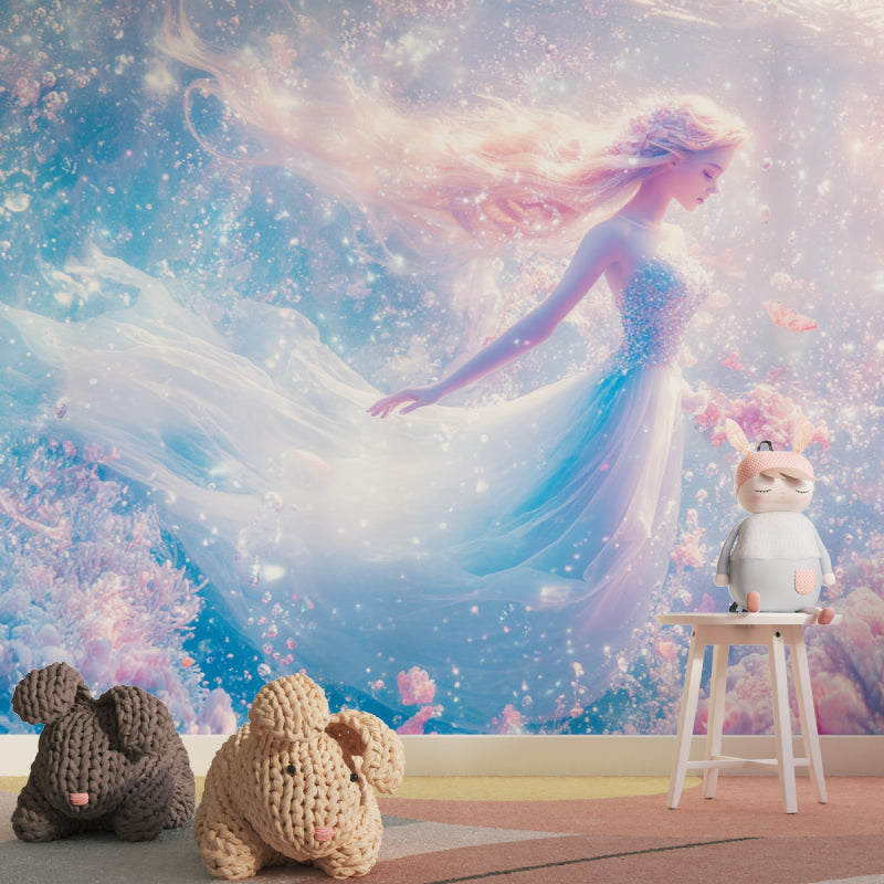 Magical princess wallpaper transforming a playroom into a dreamy fantasy space