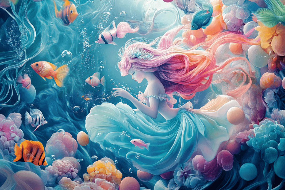 Design file of Underwater Mermaid Princess Dream wallpaper with detailed marine elements and pastel colors