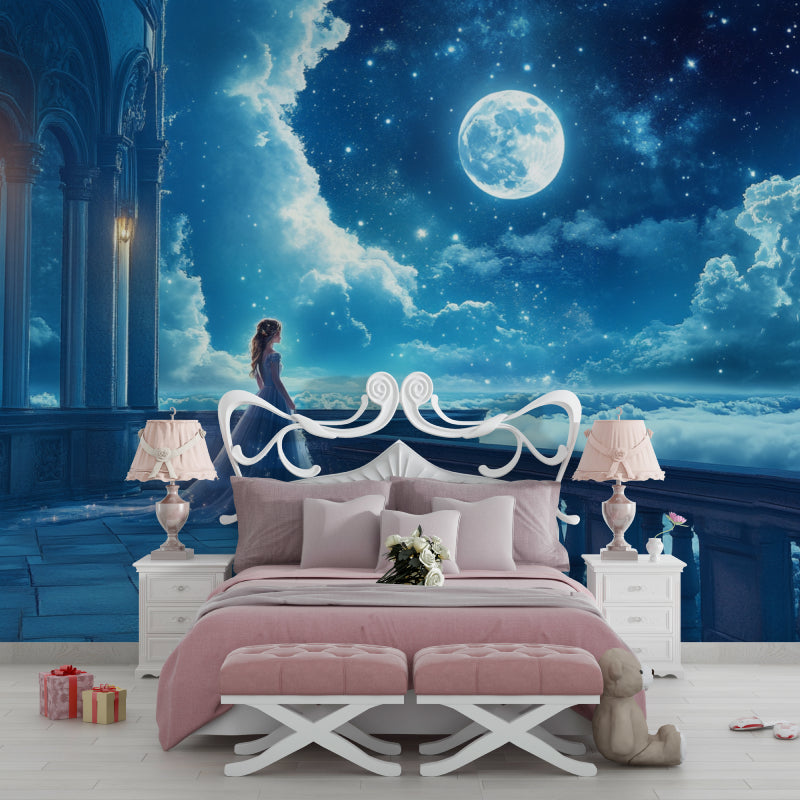 Night sky princess mural in bedroom showing scale and dreamy atmosphere