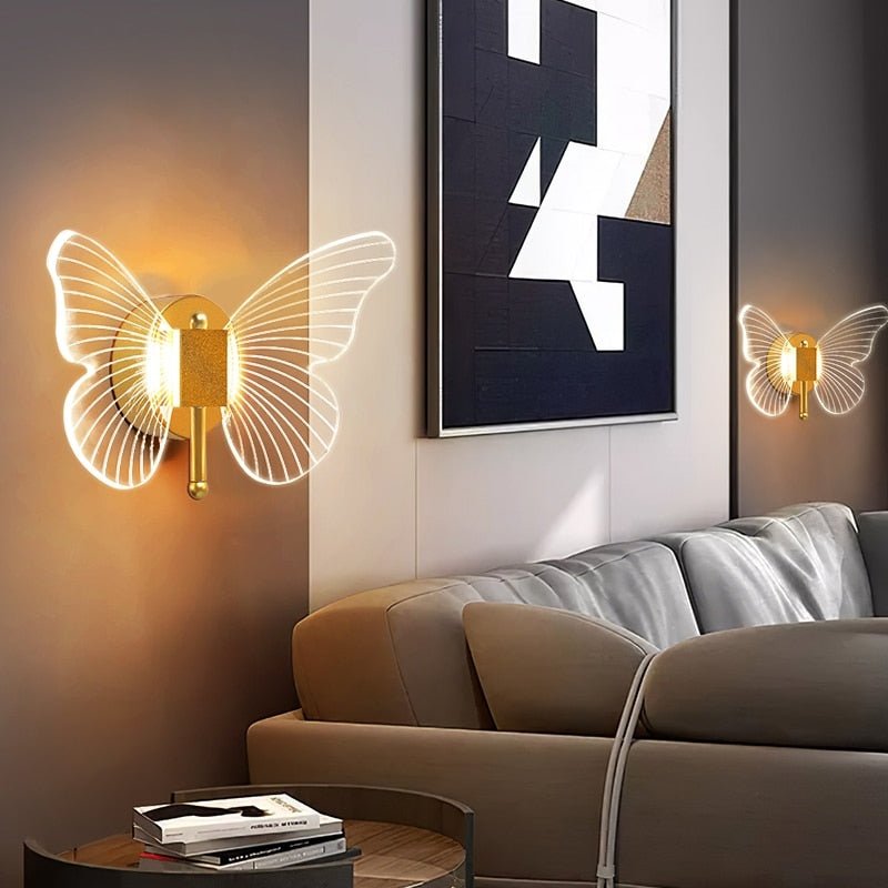 Butterfly Wall Light Acrylic Wings Gold Frame - Product example
