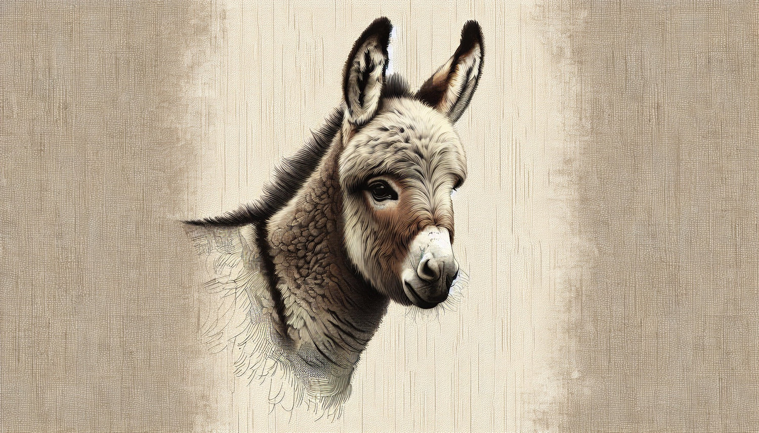 Donkey portrait wallpaper design file showing detailed fur texture and warm neutral tones