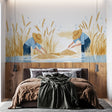 Wheat field wallpaper mural creating a warm, inviting atmosphere in a modern farmhouse dining room