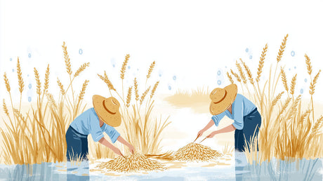 Golden wheat harvest design file showing detailed wheat stalks and pastoral farm scene pattern