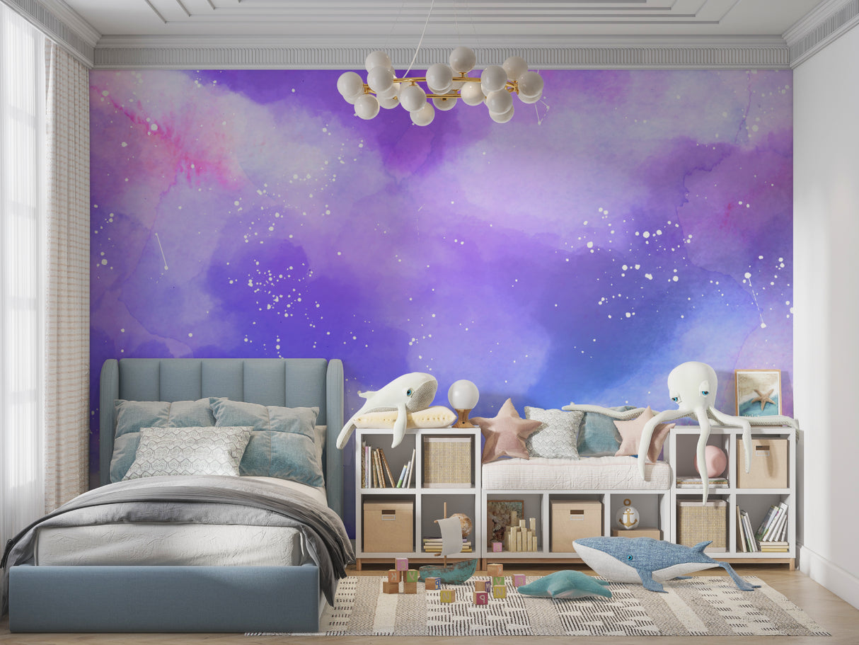 Fashion wall mural adding elegance to bedroom with watercolor dress designs