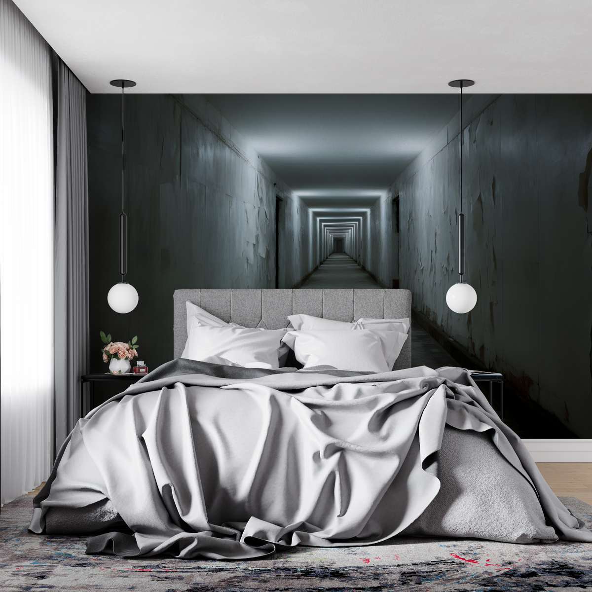 3D Optical Illusion Mural Wallpaper | Modern Black and White Tunnel Design
