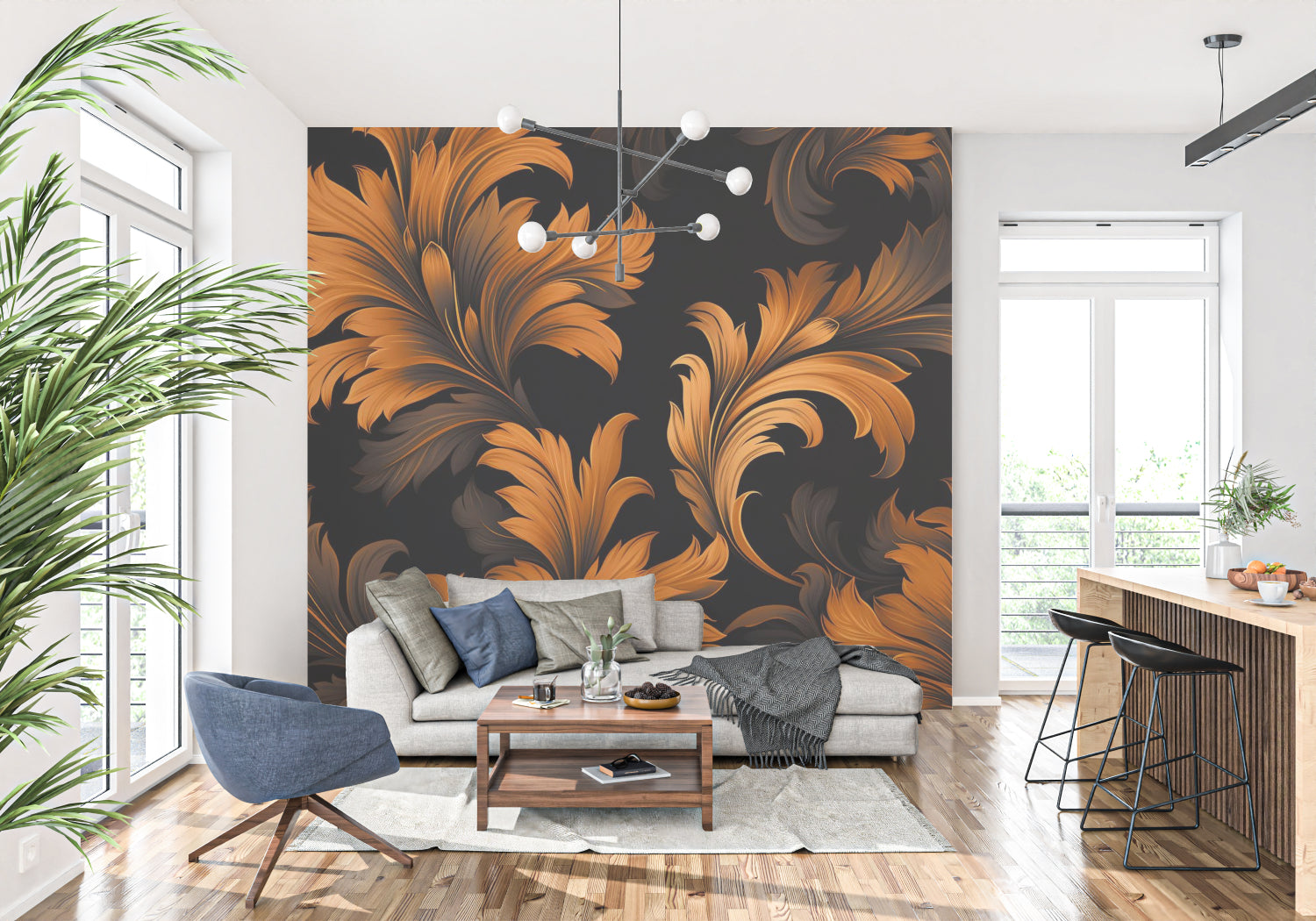 Art deco wall design showcased in master bedroom with mood lighting