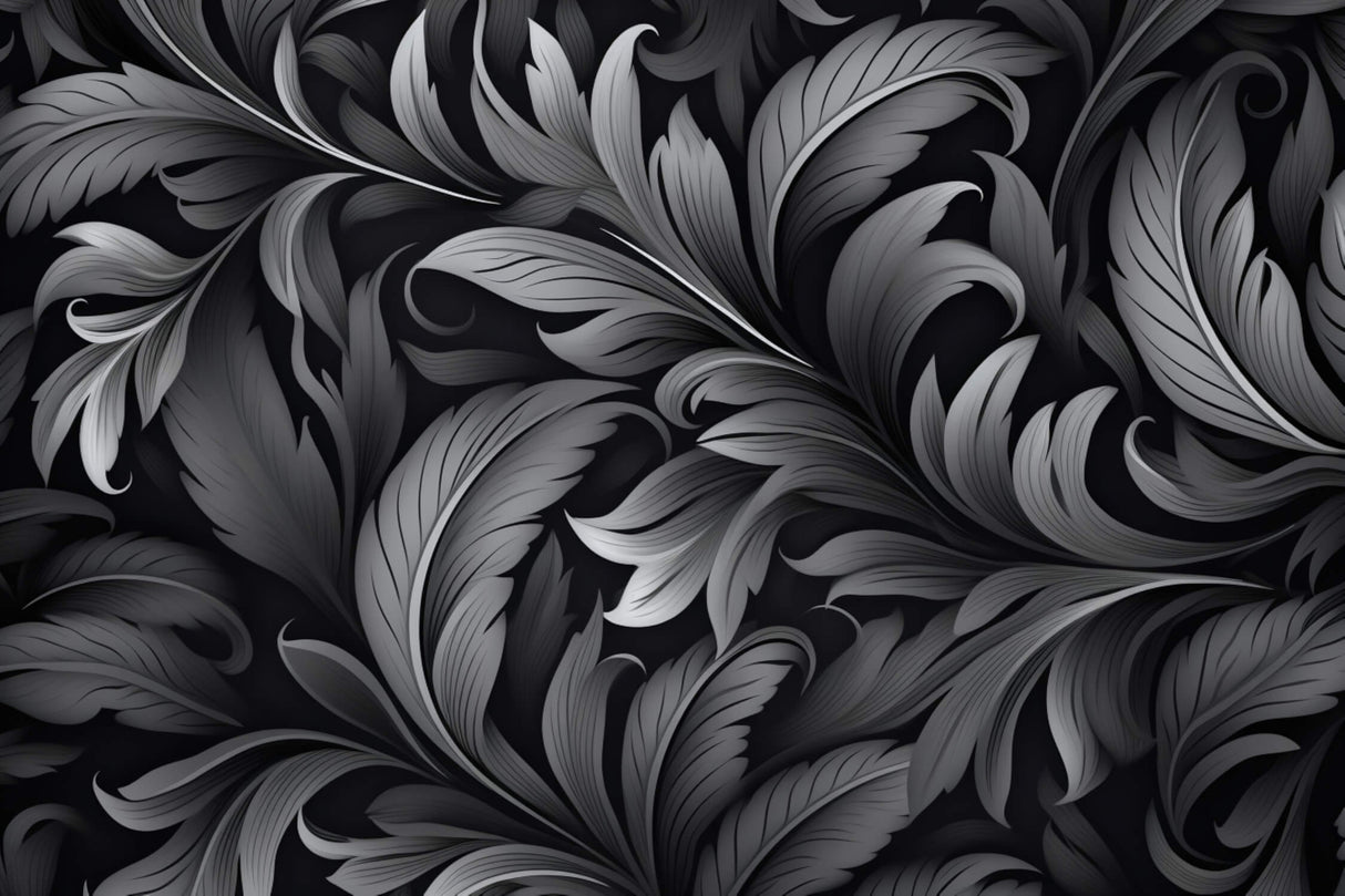 Black and grey feather pattern design file showing intricate art nouveau motifs and precise details