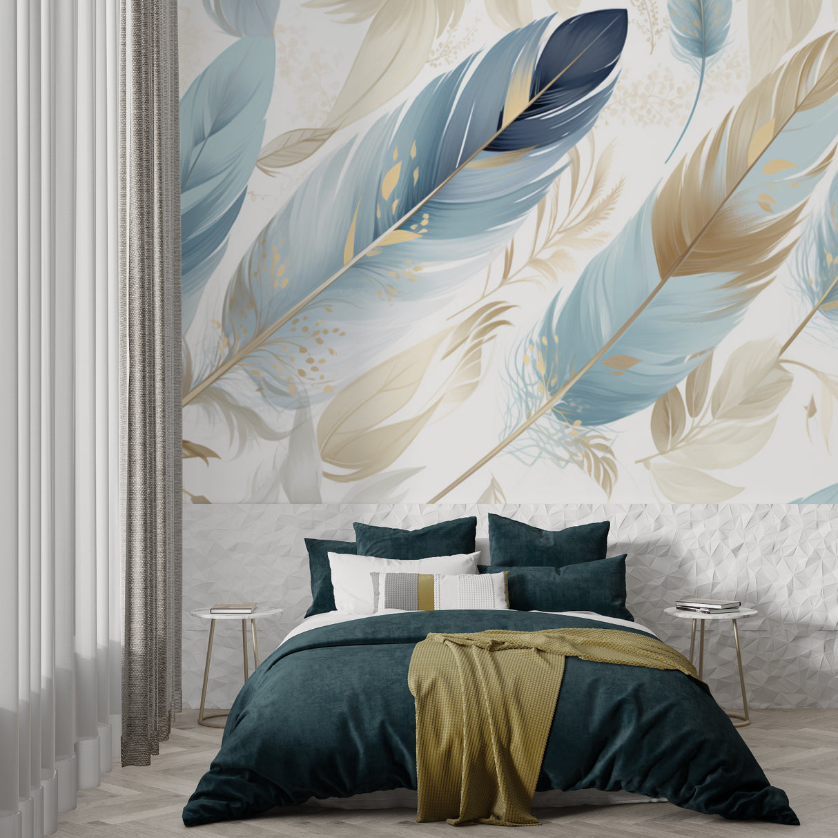 Floating feather pattern adding movement to a home office space