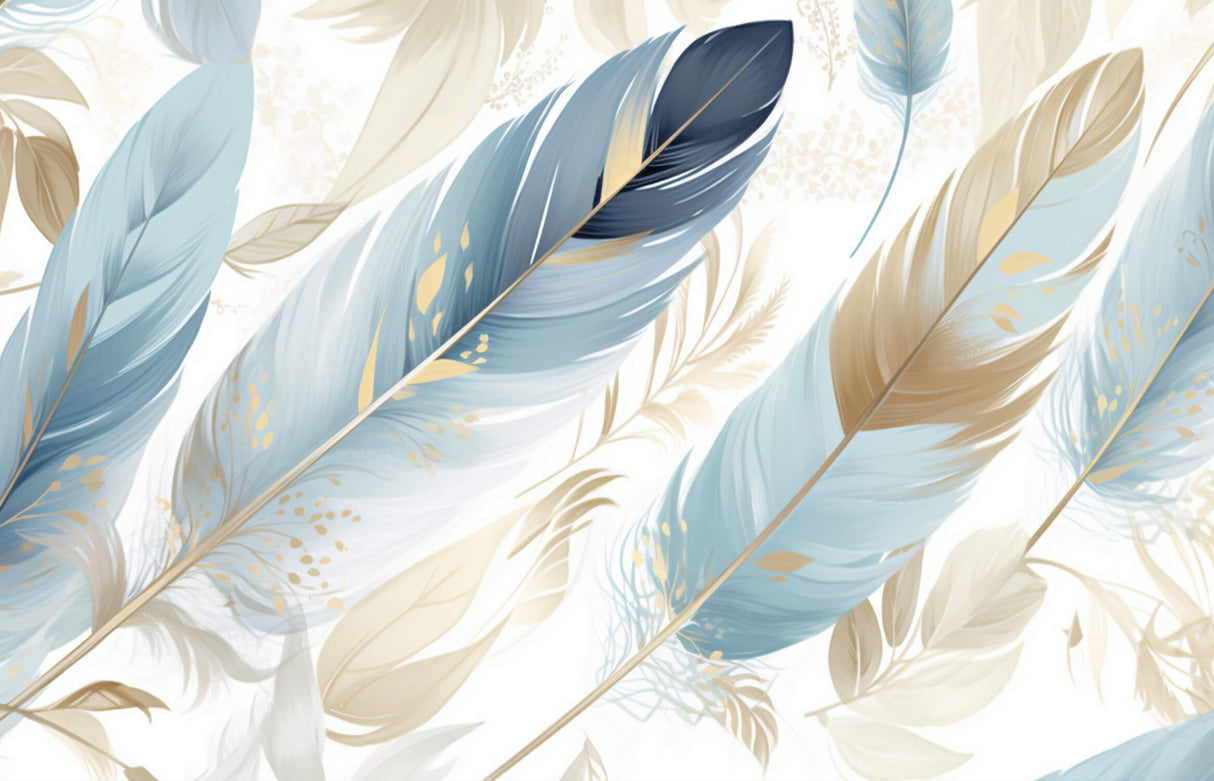Detailed design file showing intricate blue and gold feather pattern