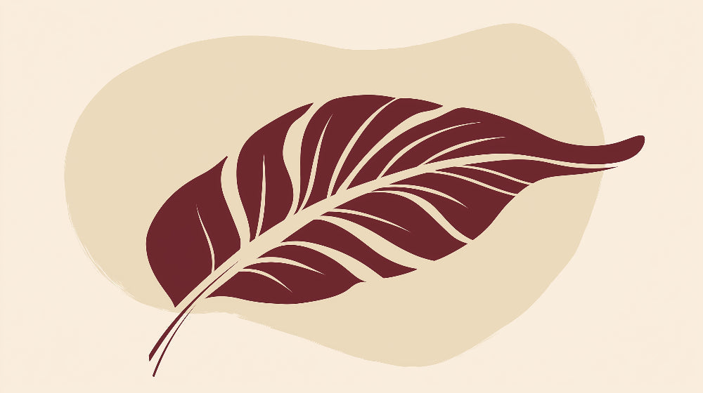 Botanical wall mural design file showing detailed burgundy feather leaf pattern on beige background