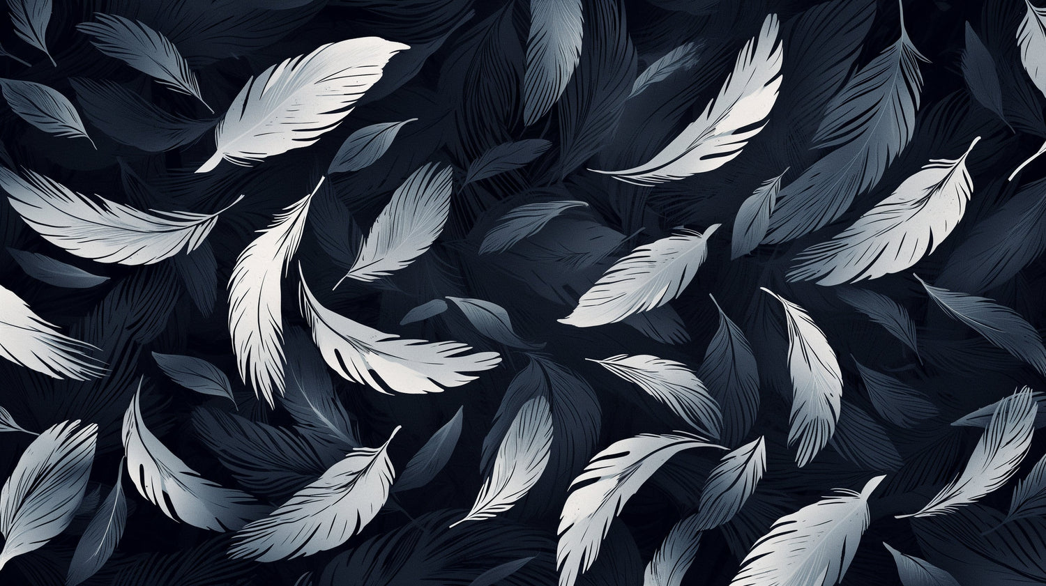 Feather wall mural creating a serene atmosphere in a modern bedroom with grey and white decor